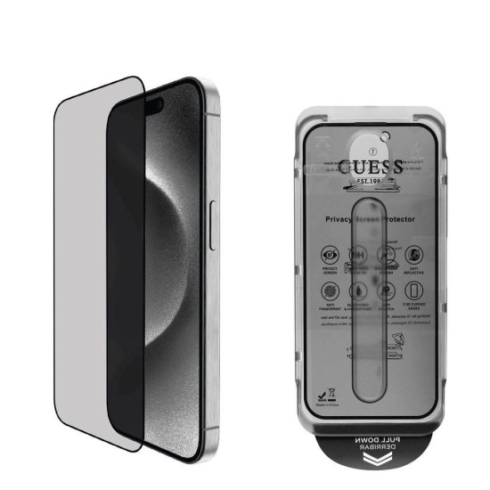 Folie de Sticlă Privacy (Confidențialitate) 2.5D Guess pentru iPhone 16 Pro Max, Neagra (Bakr, GUTGP16XBOKGCIP) by www.silkase.ro