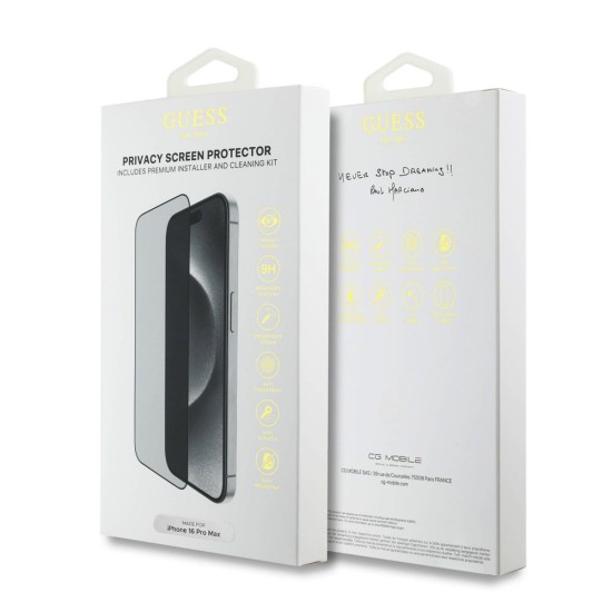 Folie de Sticlă Privacy (Confidențialitate) 2.5D Guess pentru iPhone 16 Pro Max, Neagra (Bakr, GUTGP16XBOKGCIP) by www.silkase.ro