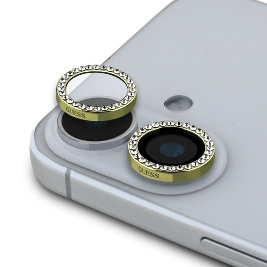 Protecție Cameră Guess Glitter pentru iPhone 16 / 16 Plus, Aurie (Bakr, GUCL162SGGD) by www.silkase.ro