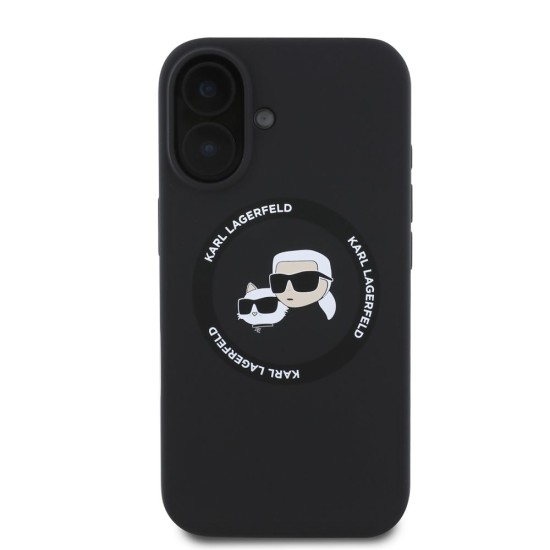 Husa Karl Lagerfeld Liquid Silicone K&CH Heads MagSafe pentru iPhone 16, Neagra (Bakr, KLHMP16SSKCHTCK) by www.silkase.ro