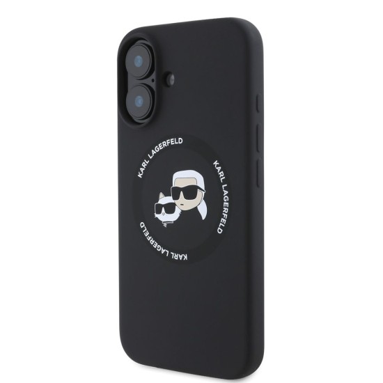 Husa Karl Lagerfeld Liquid Silicone K&CH Heads MagSafe pentru iPhone 16, Neagra (Bakr, KLHMP16SSKCHTCK) by www.silkase.ro