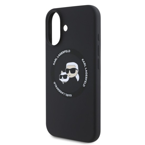 Husa Karl Lagerfeld Liquid Silicone K&CH Heads MagSafe pentru iPhone 16, Neagra (Bakr, KLHMP16SSKCHTCK) by www.silkase.ro