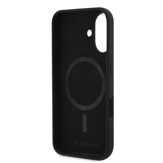 Husa Karl Lagerfeld Liquid Silicone K&CH Heads MagSafe pentru iPhone 16, Neagra (Bakr, KLHMP16SSKCHTCK) by www.silkase.ro