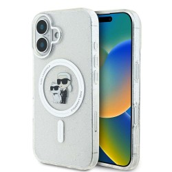 Husa Karl Lagerfeld IML Glitter Karl and Choupette MagSafe pentru iPhone 16, Transparenta
