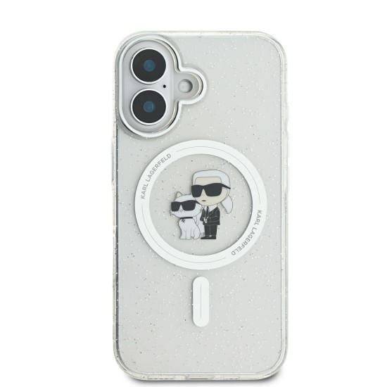 Husa Karl Lagerfeld IML Glitter Karl and Choupette MagSafe pentru iPhone 16, Transparenta (Bakr, KLHMP16SHGKCNOT) by www.silkase.ro
