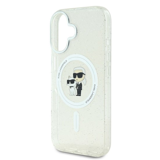 Husa Karl Lagerfeld IML Glitter Karl and Choupette MagSafe pentru iPhone 16, Transparenta (Bakr, KLHMP16SHGKCNOT) by www.silkase.ro