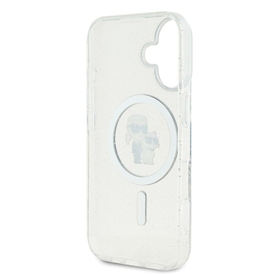 Husa Karl Lagerfeld IML Glitter Karl and Choupette MagSafe pentru iPhone 16, Transparenta (Bakr, KLHMP16SHGKCNOT) by www.silkase.ro