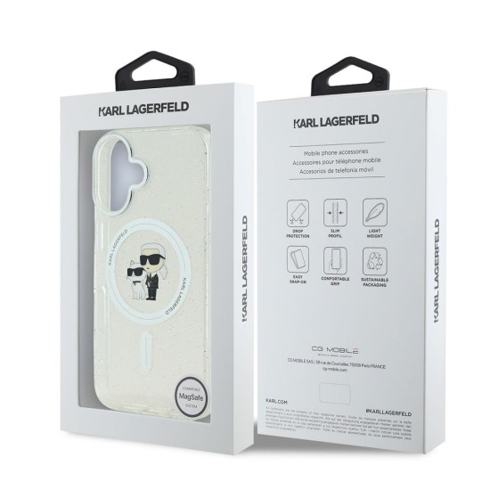 Husa Karl Lagerfeld IML Glitter Karl and Choupette MagSafe pentru iPhone 16, Transparenta (Bakr, KLHMP16SHGKCNOT) by www.silkase.ro