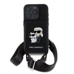 Husa Crossbody Karl Lagerfeld Saffiano Karl and Choupette pentru iPhone 16 Pro, Neagra Husa Crossbody Karl Lagerfeld Saffiano Karl and Choupette pentru iPhone 16 Pro, Neagra