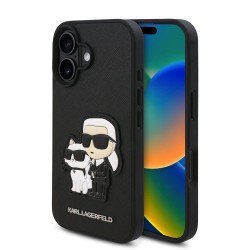Husa Karl Lagerfeld PU Saffiano Karl and Choupette pentru iPhone 16, Neagra