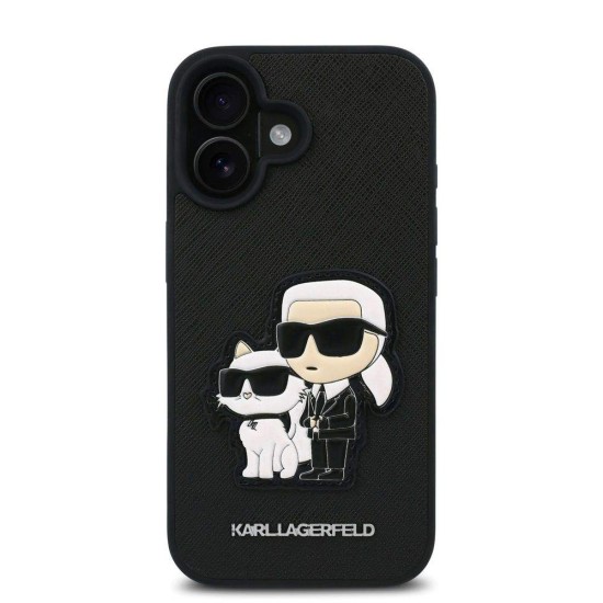 Husa Karl Lagerfeld PU Saffiano Karl and Choupette pentru iPhone 16, Neagra (Bakr, KLHCP16SSANKCPK) by www.silkase.ro