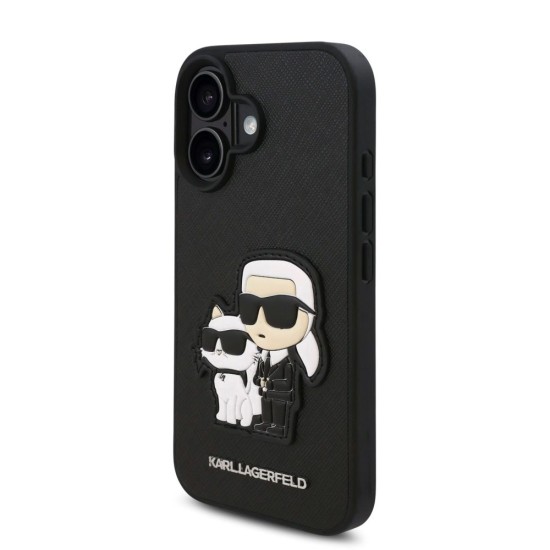 Husa Karl Lagerfeld PU Saffiano Karl and Choupette pentru iPhone 16, Neagra (Bakr, KLHCP16SSANKCPK) by www.silkase.ro