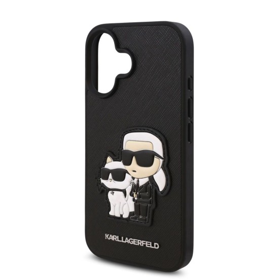 Husa Karl Lagerfeld PU Saffiano Karl and Choupette pentru iPhone 16, Neagra (Bakr, KLHCP16SSANKCPK) by www.silkase.ro