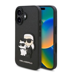 Husa Karl Lagerfeld PU Saffiano Karl and Choupette pentru iPhone 16 Plus, Neagra
