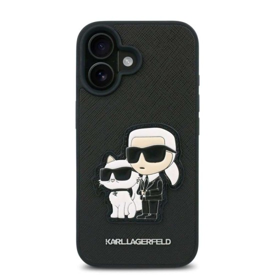 Husa Karl Lagerfeld PU Saffiano Karl and Choupette pentru iPhone 16 Plus, Neagra (Bakr, KLHCP16MSANKCPK) by www.silkase.ro