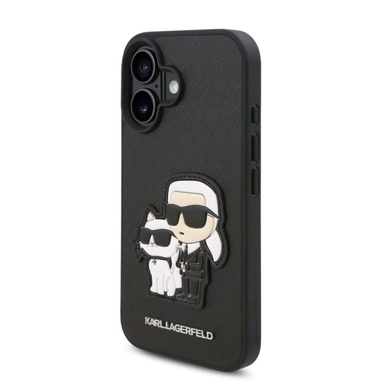 Husa Karl Lagerfeld PU Saffiano Karl and Choupette pentru iPhone 16 Plus, Neagra (Bakr, KLHCP16MSANKCPK) by www.silkase.ro