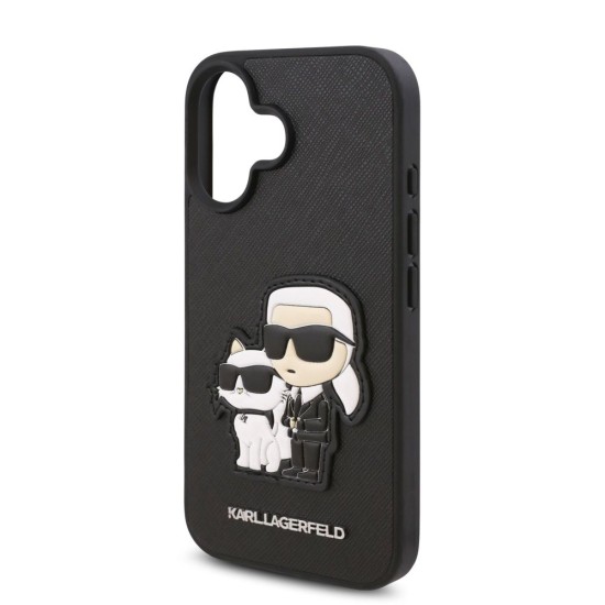 Husa Karl Lagerfeld PU Saffiano Karl and Choupette pentru iPhone 16 Plus, Neagra (Bakr, KLHCP16MSANKCPK) by www.silkase.ro