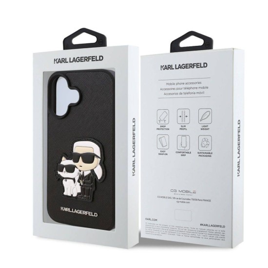 Husa Karl Lagerfeld PU Saffiano Karl and Choupette pentru iPhone 16 Plus, Neagra (Bakr, KLHCP16MSANKCPK) by www.silkase.ro
