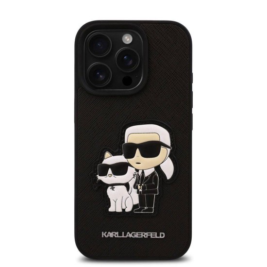 Husa Karl Lagerfeld PU Saffiano Karl and Choupette pentru iPhone 16 Pro, Neagra (Bakr, KLHCP16LSANKCPK) by www.silkase.ro