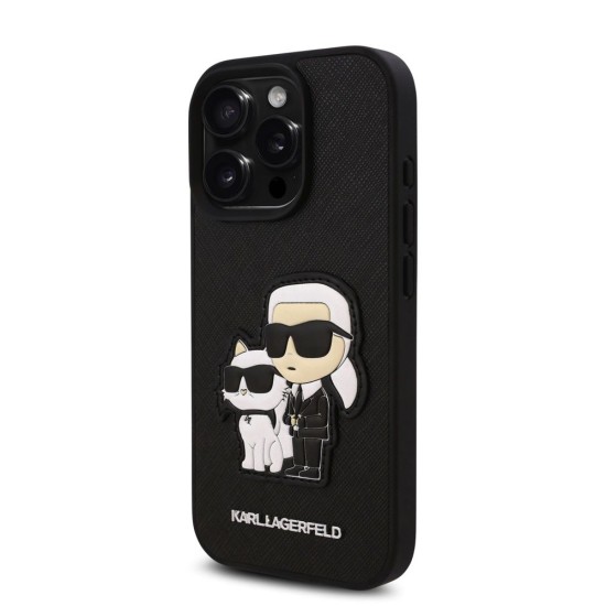 Husa Karl Lagerfeld PU Saffiano Karl and Choupette pentru iPhone 16 Pro, Neagra (Bakr, KLHCP16LSANKCPK) by www.silkase.ro