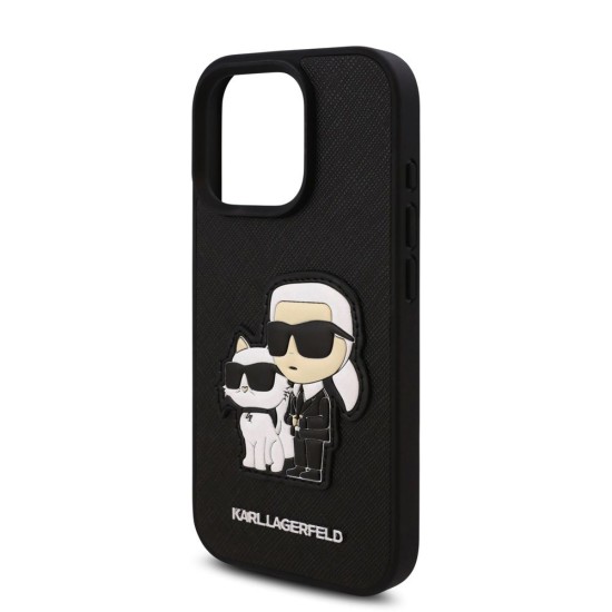 Husa Karl Lagerfeld PU Saffiano Karl and Choupette pentru iPhone 16 Pro, Neagra (Bakr, KLHCP16LSANKCPK) by www.silkase.ro