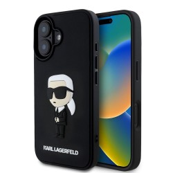 Husa Karl Lagerfeld 3D Rubber Ikonik pentru iPhone 16, Neagra