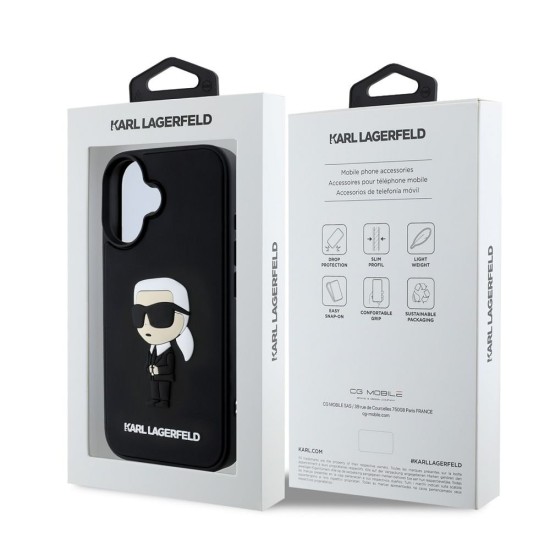 Husa Karl Lagerfeld 3D Rubber Ikonik pentru iPhone 16, Neagra Husa Karl Lagerfeld 3D Rubber Ikonik pentru iPhone 16, Neagra (Bakr, KLHCP16S3DRKINK) by www.silkase.ro