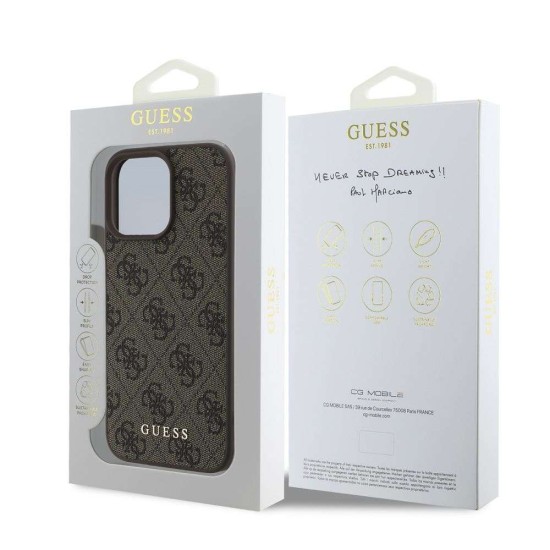Husa Guess 4G Charm (Tone on Tone) pentru iPhone 16 Pro Max, Maro (Bakr, GUHCP16XGF4GCW) by www.silkase.ro