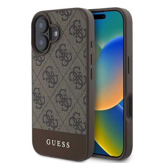Husa Guess PU 4G Stripe pentru iPhone 16, Maro Husa Guess PU 4G Stripe pentru iPhone 16, Maro (Bakr, GUHCP16SG4GLBR) by www.silkase.ro