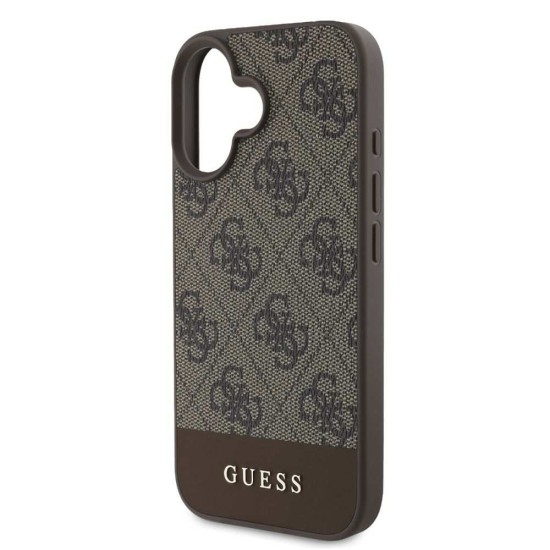 Husa Guess PU 4G Stripe pentru iPhone 16, Maro Husa Guess PU 4G Stripe pentru iPhone 16, Maro (Bakr, GUHCP16SG4GLBR) by www.silkase.ro