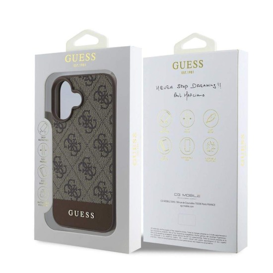 Husa Guess PU 4G Stripe pentru iPhone 16, Maro Husa Guess PU 4G Stripe pentru iPhone 16, Maro (Bakr, GUHCP16SG4GLBR) by www.silkase.ro