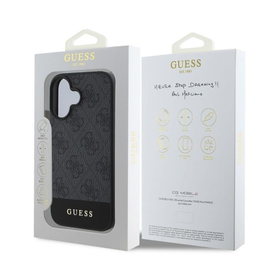 Husa Guess PU 4G Stripe pentru iPhone 16, Gri (Bakr, GUHCP16SG4GLGR) by www.silkase.ro