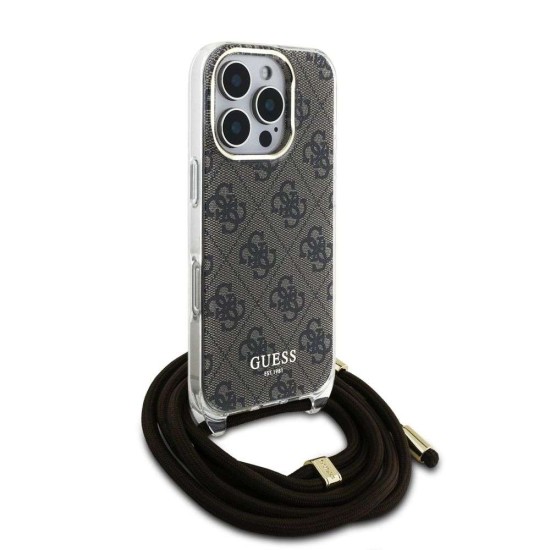 Husa Crossbody Guess IML 4G Printed Strap pentru iPhone 16 Pro, Maro (Bakr, GUHCP16LHC4SEW) by www.silkase.ro