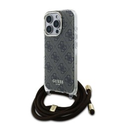 Husa Crossbody Guess IML 4G Printed Strap pentru iPhone 16 Pro Max, Maro