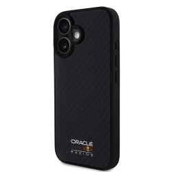 Husa Red Bull Carbon Shiny Logo MagSafe pentru iPhone 16, Neagra