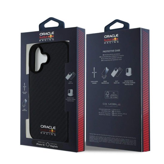 Husa Red Bull Carbon Shiny Logo MagSafe pentru iPhone 16, Neagra (Bakr, RBHMP16S24CFILSK) by www.silkase.ro