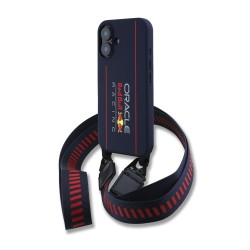 Husa Crossbody Red Bull Silicone Vertical Logo MagSafe pentru iPhone 16, Bleumarin