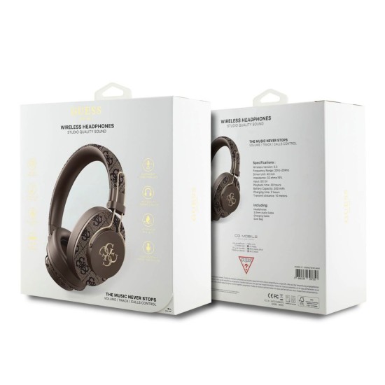Căști Wireless Over-Ear Guess PU 4G Metal Logo (ENC), Maro (Bakr, GUBHS72P4FC4MW) by www.silkase.ro