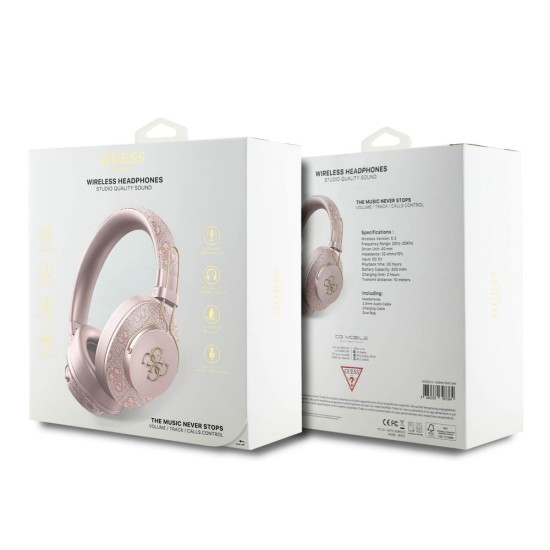 Căști Wireless Over-Ear Guess PU 4G Metal Logo (ENC), Roz (Bakr, GUBHS72P4FC4MP) by www.silkase.ro
