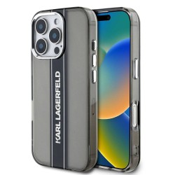 Husa Karl Lagerfeld IML Stripe Logo pentru iPhone 16 Pro, Neagra