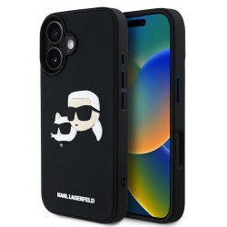 Husa Karl Lagerfeld 3D Rubber Double Heads pentru iPhone 16, Neagra