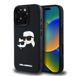Husa Karl Lagerfeld 3D Rubber Double Heads pentru iPhone 16 Pro, Neagra