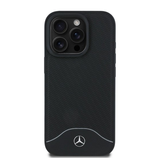 Husa Mercedes Wood Imitation and Smooth Leather MagSafe pentru iPhone 16 Pro, Neagra (Bakr, MEHMP16L24RIWPK) by www.silkase.ro