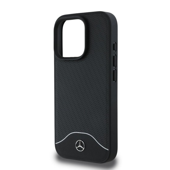 Husa Mercedes Wood Imitation and Smooth Leather MagSafe pentru iPhone 16 Pro, Neagra (Bakr, MEHMP16L24RIWPK) by www.silkase.ro