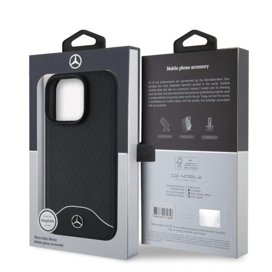 Husa Mercedes Wood Imitation and Smooth Leather MagSafe pentru iPhone 16 Pro, Neagra (Bakr, MEHMP16L24RIWPK) by www.silkase.ro