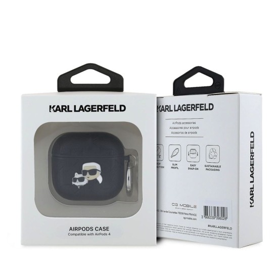 Husa Karl Lagerfeld PU Embossed Karl and Choupette Heads pentru AirPods 4, Neagra (Bakr, KLA4PGKCPK) by www.silkase.ro