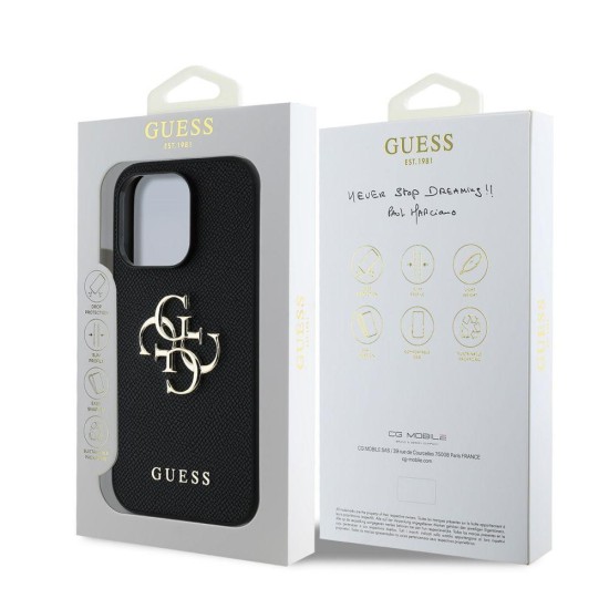 Husa Guess PU Grained 4G Metal Logo pentru iPhone 13 Pro, Neagra (Bakr, GUHCP13LPGT4MBK) by www.silkase.ro
