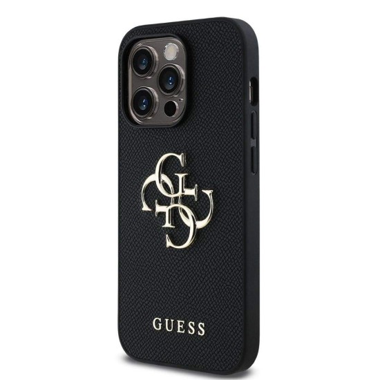 Husa Guess PU Grained 4G Metal Logo pentru iPhone 14 Pro, Neagra (Bakr, GUHCP14LPGT4MBK) by www.silkase.ro