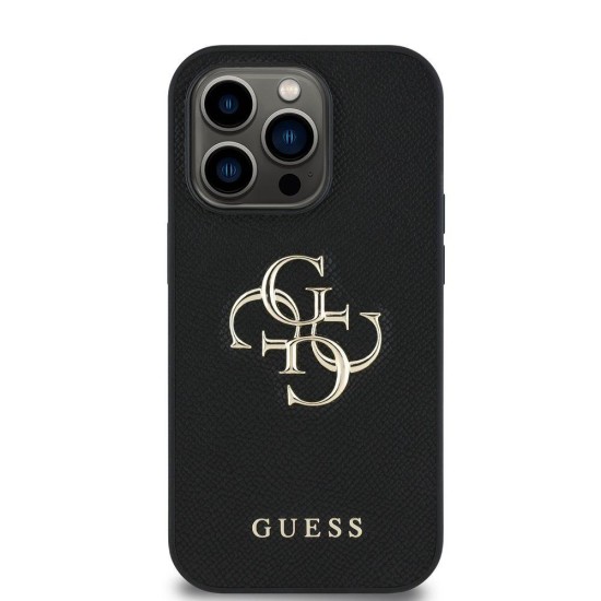 Husa Guess PU Grained 4G Metal Logo pentru iPhone 14 Pro, Neagra (Bakr, GUHCP14LPGT4MBK) by www.silkase.ro