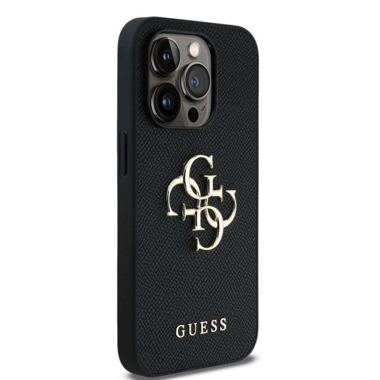 Husa Guess PU Grained 4G Metal Logo pentru iPhone 14 Pro, Neagra (Bakr, GUHCP14LPGT4MBK) by www.silkase.ro